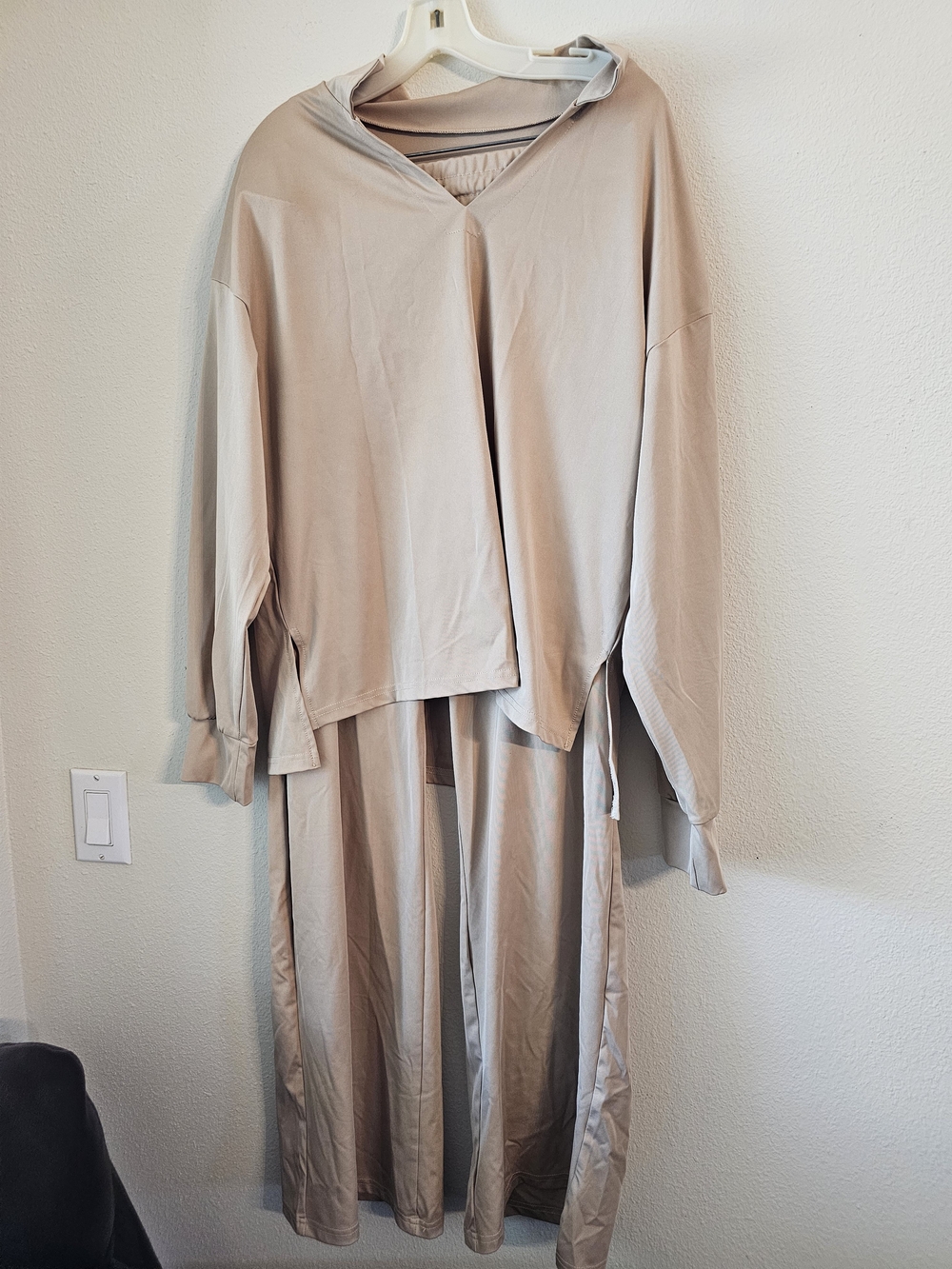 Women's Beige Oversized Jacket & Pants Set